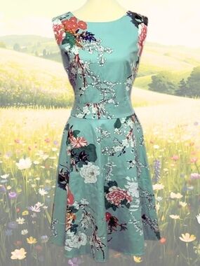 Sleeveless Floral Robin's Egg Blue Midi Dress